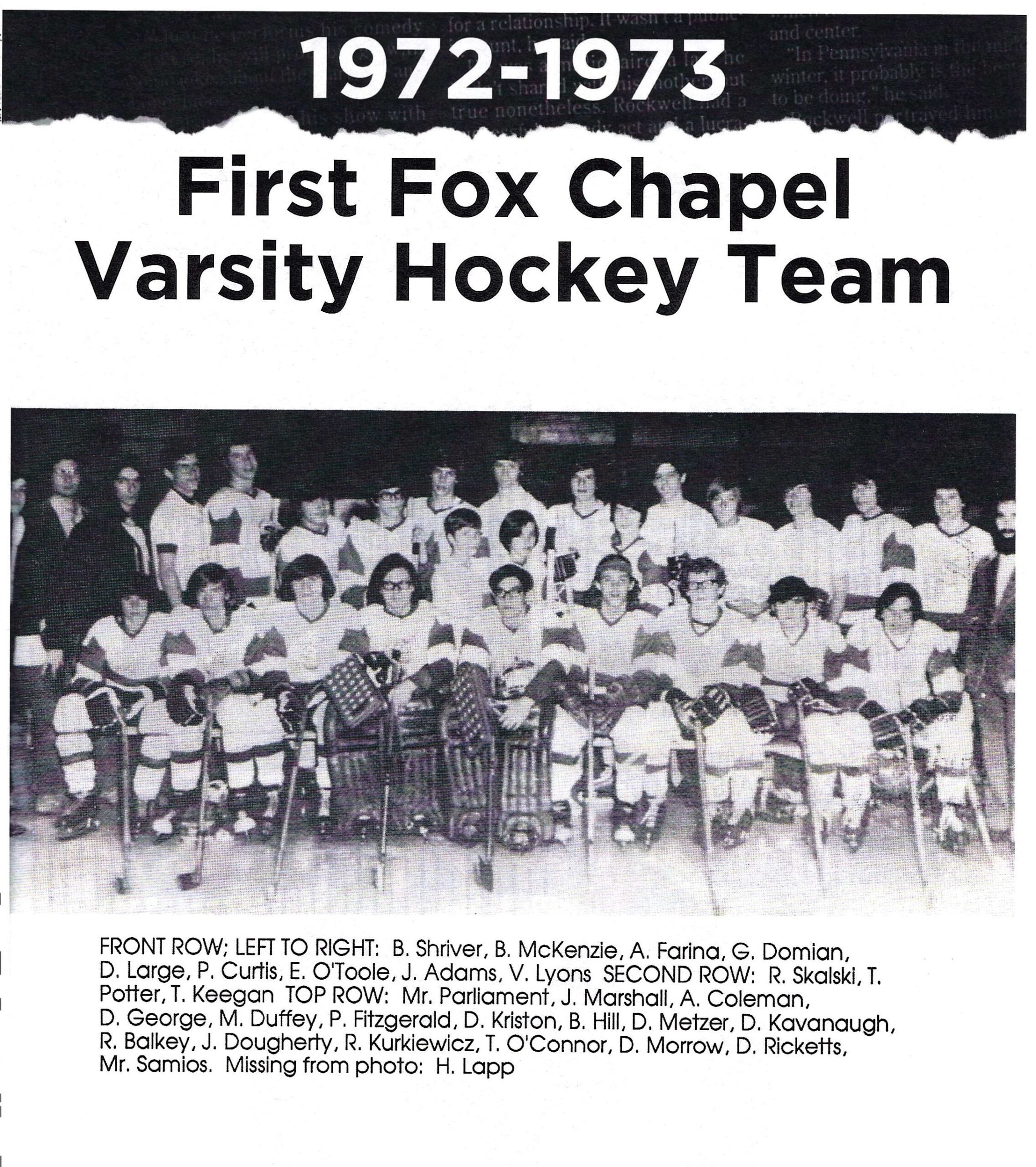 1972-73 Hockey team photo 1972-73 Hockey team photo